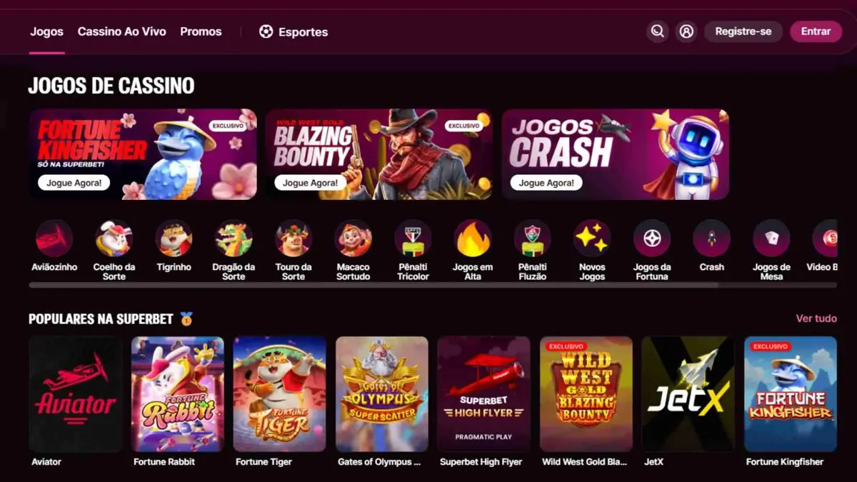Lobby de jogos de cassino da Superbet